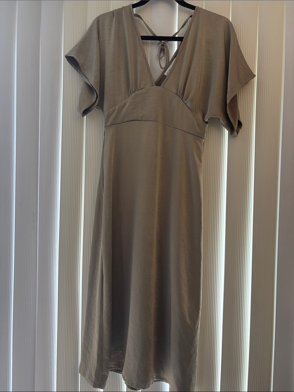 Satin Butterfly Sleeve Midi Dress in Silver Sage